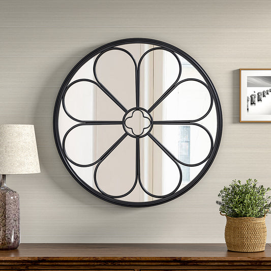 Black 60cm Round Floral Accent Mirror