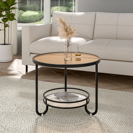 Black 2 Tier Round Glass and Slate Coffee Table