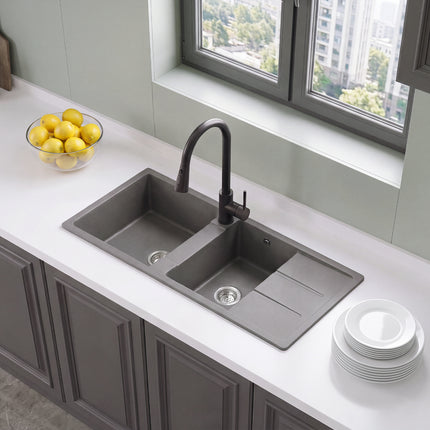 Double Bowl Quartz Resin Composite Kitchen Sink with Waste Kit