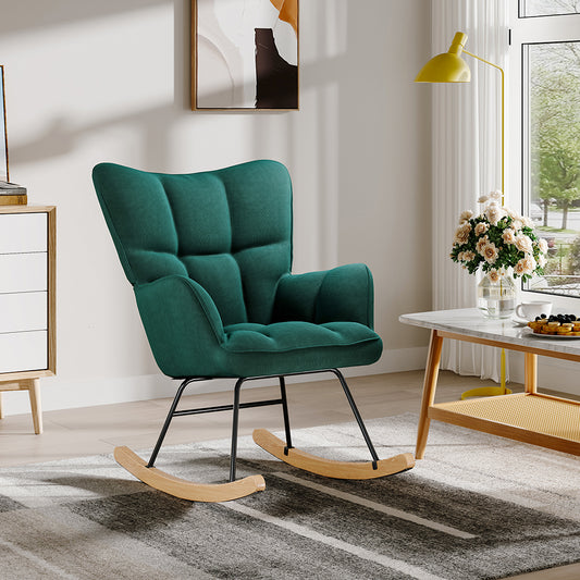 Green Tufted Upholstered Rocking Chair