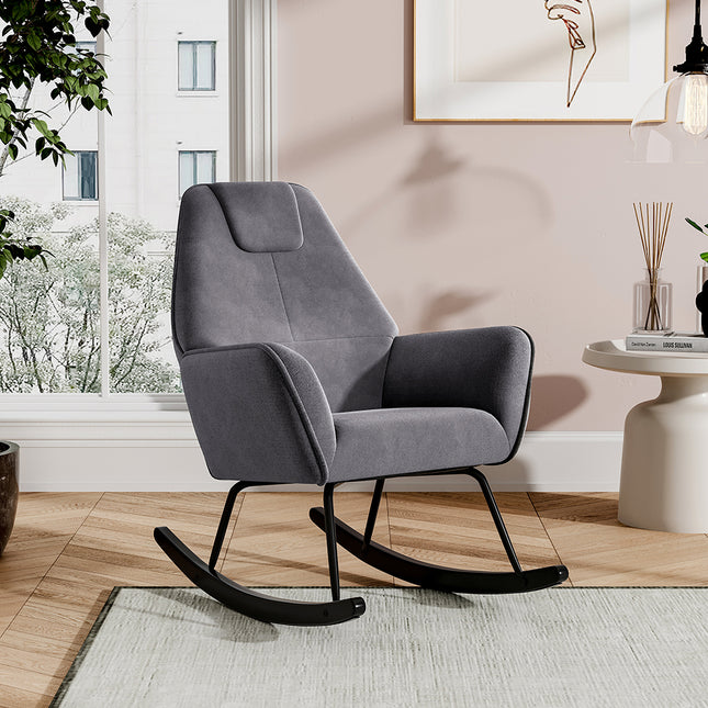 Grey Frosted Velvet Rocking Chair for Living Room