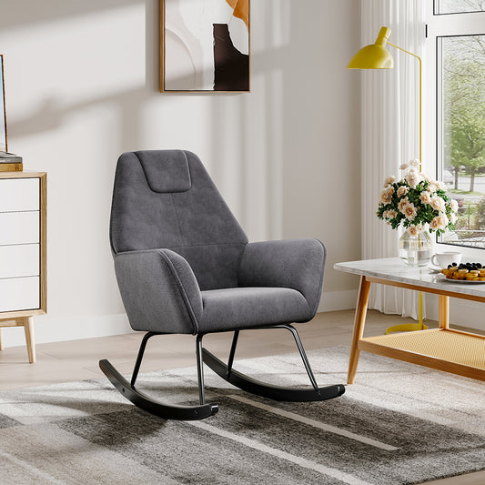 Grey Frosted Velvet Rocking Chair for Living Room