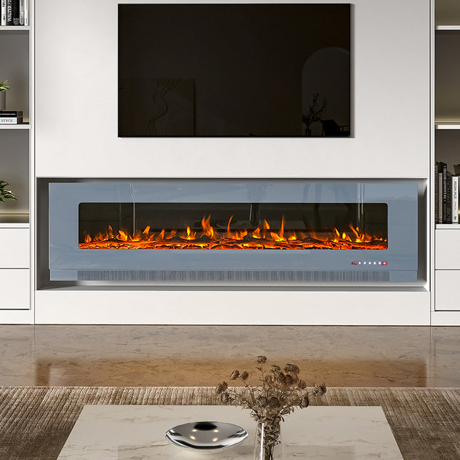 72 Inch LED electric fireplace mounted on the wall with 12 different flame colors