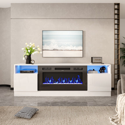 178cm Black Recessed 36 inch Electric Fireplace 3 Flame Colours with White TV Stand
