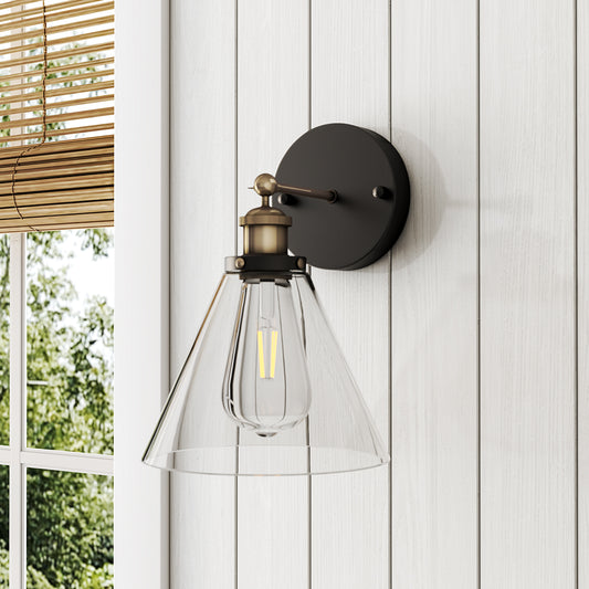 Industrial Style Wall Light with Clear Glass Shade