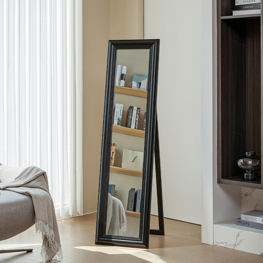 Modern Black Wood Frame Beveled Full Floor Mirror