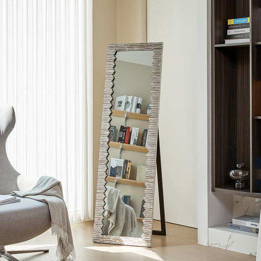 Modern Grey Wooden Frame Full Length Floor Mirror