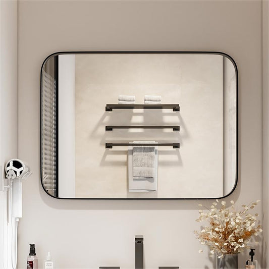 Black 80cm Aluminum Frame Bathroom Vanity Wall Mirror