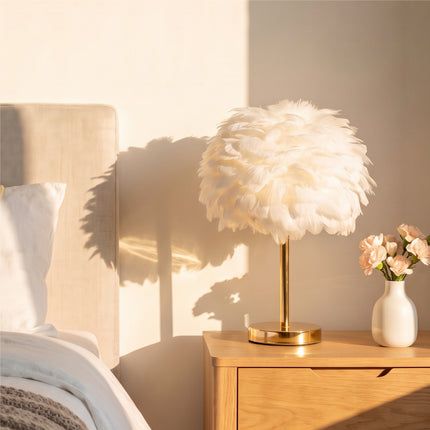 Chic Feather Table Lamp with Golden Base