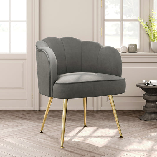 Modern Frosted Velvet Shell Accent Armchair Grey