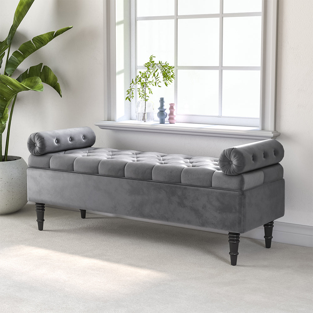 Grey Flip Top Storage Bench with Side Arms 126x46cm – Bathroom Deco