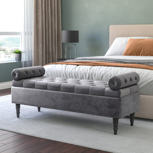 Grey Flip Top Storage Bench with Side Arms 126x46cm
