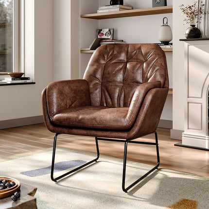 Bronzing Leather Double Layer Padded Chair Armchair, Brown