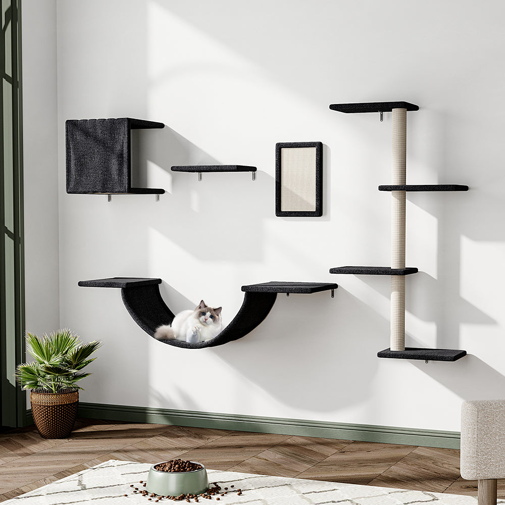 Black Cat Tree Set with Hammock and Jumping Platform