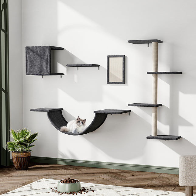 Grey Cat Tree Set with Hammock and Jumping Platform