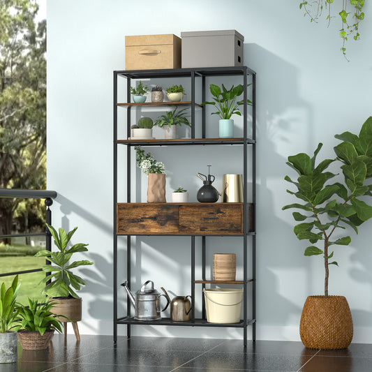 Vintage Plant Stand Storage Shelf with Drawers