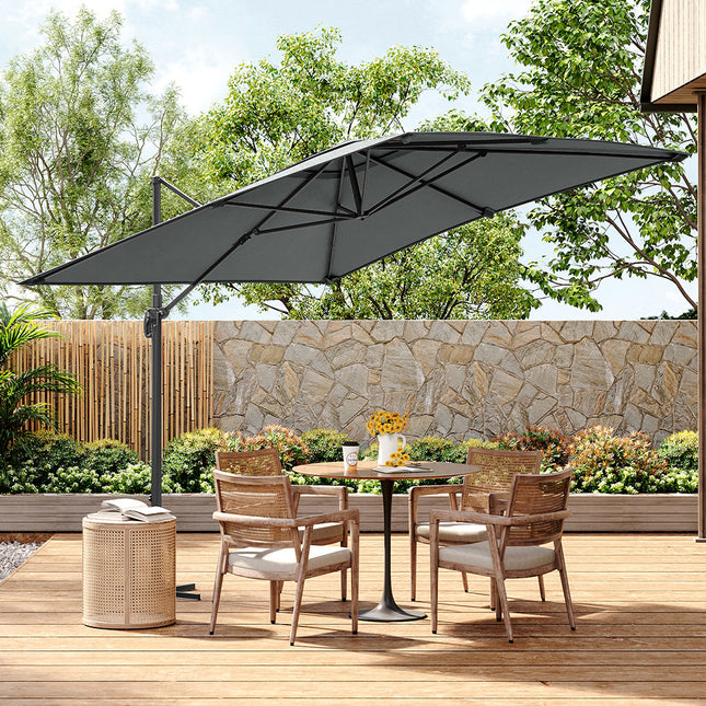 3M Large Garden Roma Tilting Aluminium Cantilever Parasol With Cross Base, Dark Grey