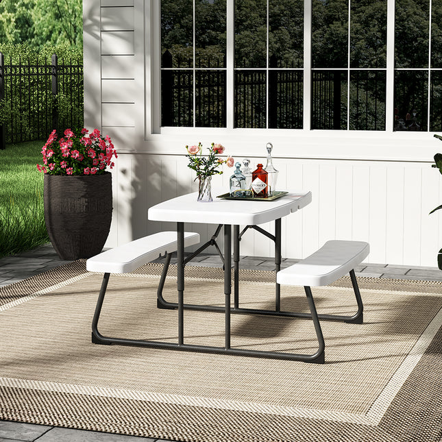 Beige Foldable Picnic Table and Bench Set for Kids