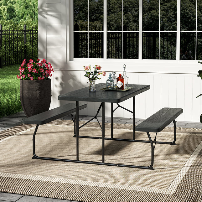 Black Foldable Picnic Table and Bench Set