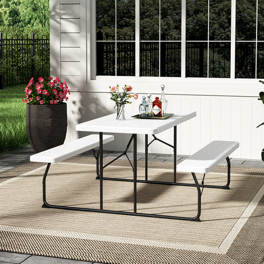 White Foldable Picnic Table and Bench Set