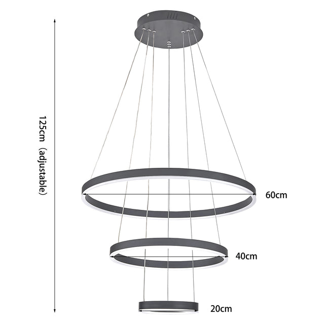 Modern 3 Ring Aluminum Round Hanging LED Pendant White Light