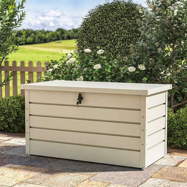 120CM Garden Storage Box Chest Lockable Tool Organizer White