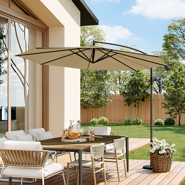 3M Large Garden Hanging Parasol Cantilever Sun Shade Patio Banana Umbrella No Base, Taupe