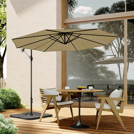 Garden 3M Taupe Banana Parasol Cantilever Hanging Sun Shade Umbrella Shelter with Square Base