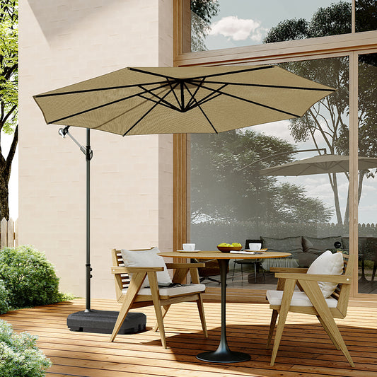 Garden 3M Taupe Banana Parasol Cantilever Hanging Sun Shade Umbrella Shelter with Rectangle Base