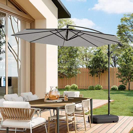 Garden 3M Light Grey Banana Parasol Cantilever Hanging Sun Shade Umbrella Shelter with Rectangle Base