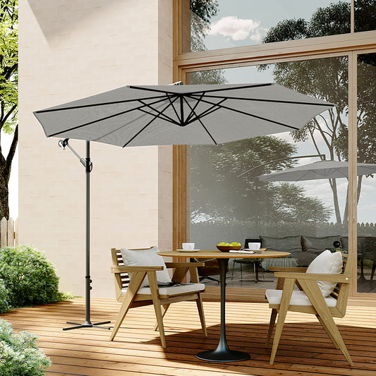 Garden 3M Light Grey Banana Parasol Cantilever Hanging Sun Shade Umbrella Shelter with Cross Base