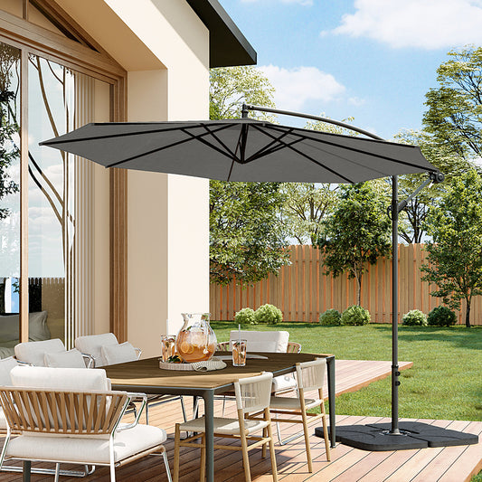 Garden 3M Dark Grey Banana Parasol Cantilever Hanging Sun Shade Umbrella Shelter with Square Base