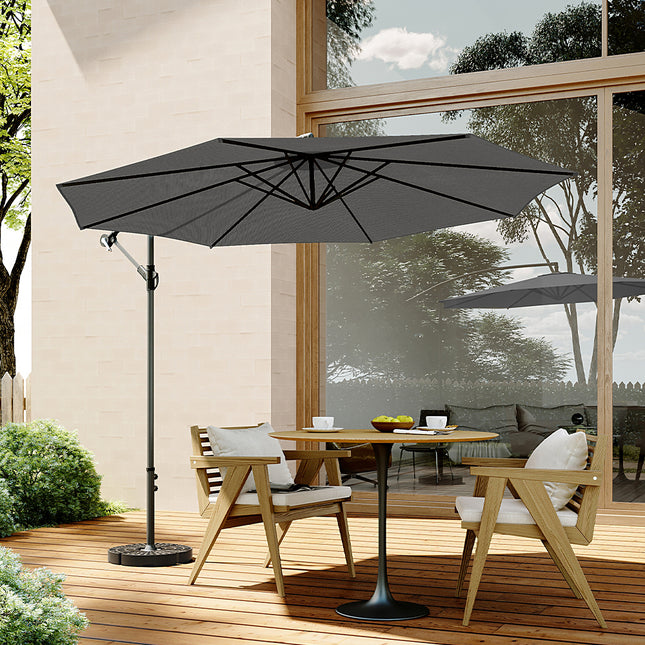 3M Banana Parasol Patio Umbrella Sun Shade Shelter with Fanshaped Base, Dark Grey