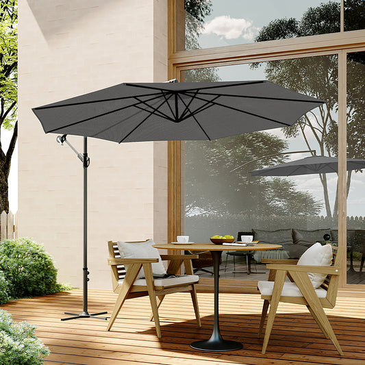 Garden 3M Dark Grey Banana Parasol Cantilever Hanging Sun Shade Umbrella Shelter with Cross Base
