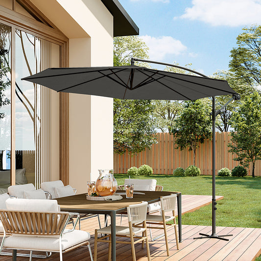 Garden 3M Black Banana Parasol Cantilever Hanging Sun Shade Umbrella Shelter with Cross Base