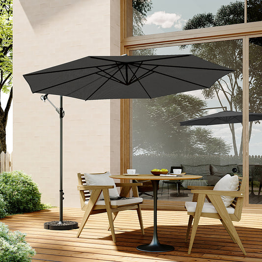 3M Banana Parasol Patio Umbrella Sun Shade Shelter with Fanshaped Base, Black