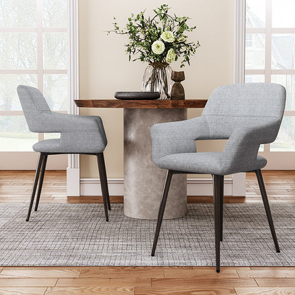 Set of 2 Linen Dining Chair with Metal Legs