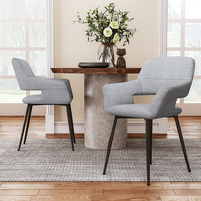 Set of 2 Linen Dining Chair with Metal Legs 84.5cm H
