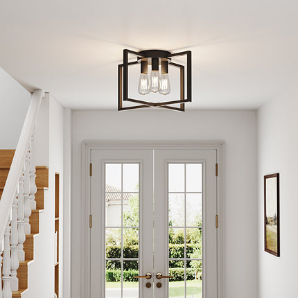 Black 3-Light Ceiling Light with E27 Bulb Base