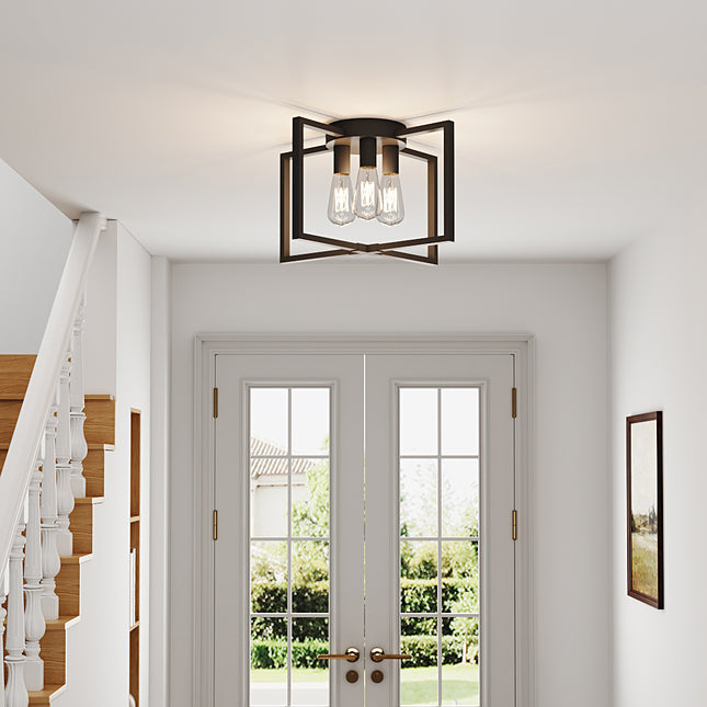 Black 3-Light Ceiling Light with E27 Bulb Base
