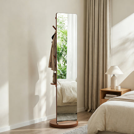 360° Rotating Full-Length Mirror with Coat Rack Tempered Glass