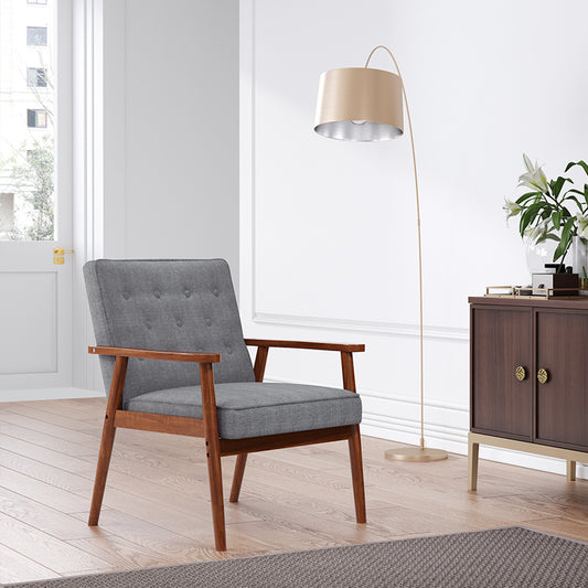 Grey Modern Wood Frame Upholstered Lounge Chair