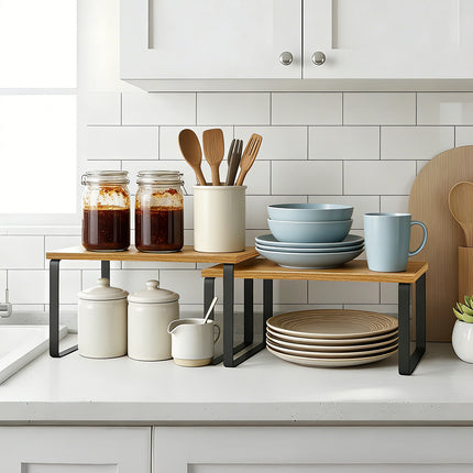 Set of 2 Stackable Kitchen Spice Storage Racks Countertop Shelves