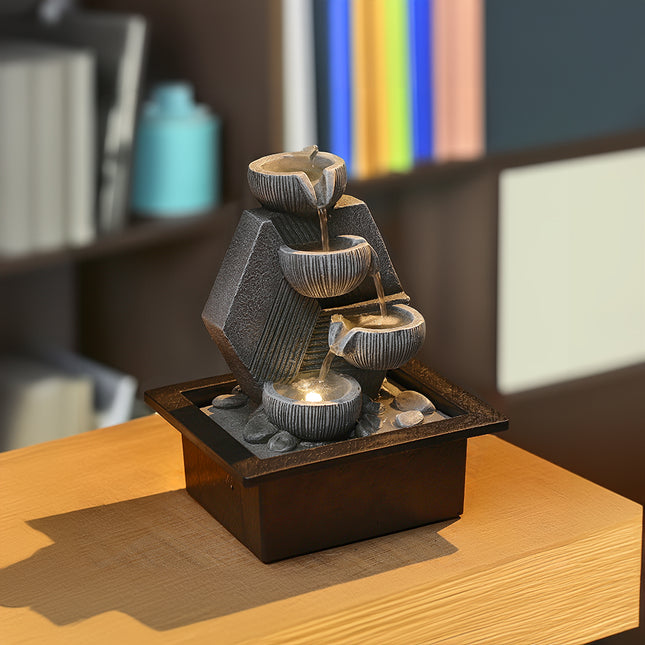 Tabletop Resin Fountain Water Feature LED Light