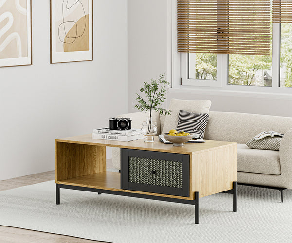 Rattan Coffee Table Storage Living Room