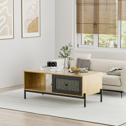 Rattan Coffee Table with Storage for Living Room