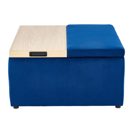 Blue Velvet Upholstered Storage Ottoman Stool