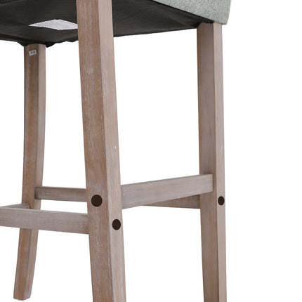 Rustic Set of 2 Bar Stools Linen Tufted with Wood Legs