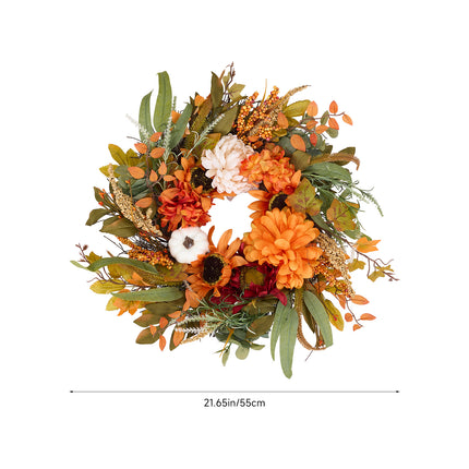 55cm Rustic Autumn Harvest Wreath Decoration with Sunflowers & Berries