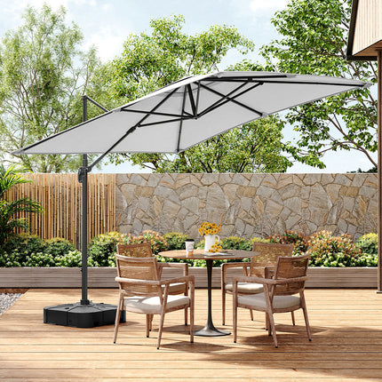 3M Large Garden Roma Tilting Aluminium Cantilever Parasol With Square Base, Light Grey